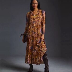 Anthropologie The Marais  printed chiffon maxi dress size medium